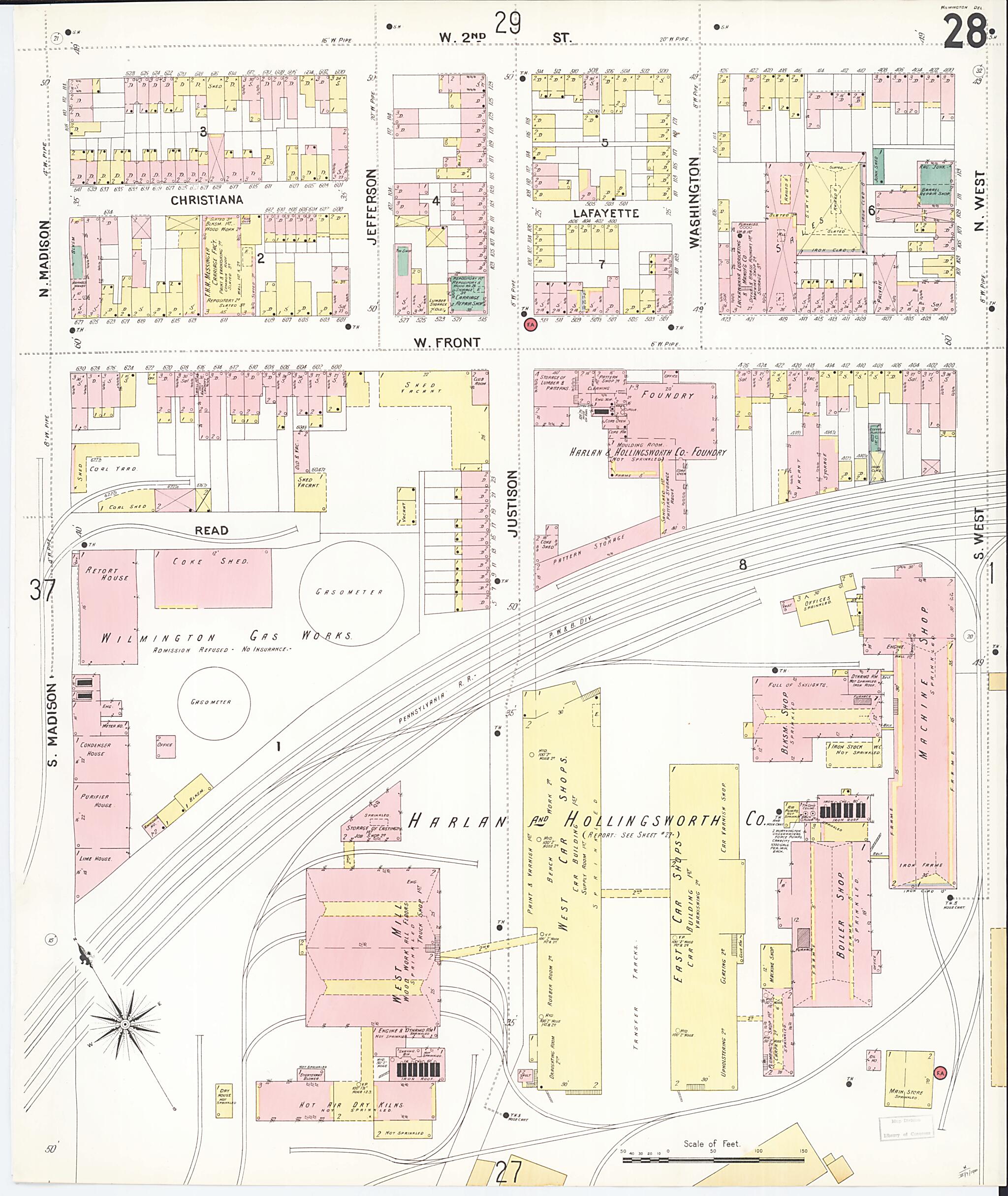 This old map of Wilmington, New Castle County, Delaware was created by Sanborn Map Company in 1901