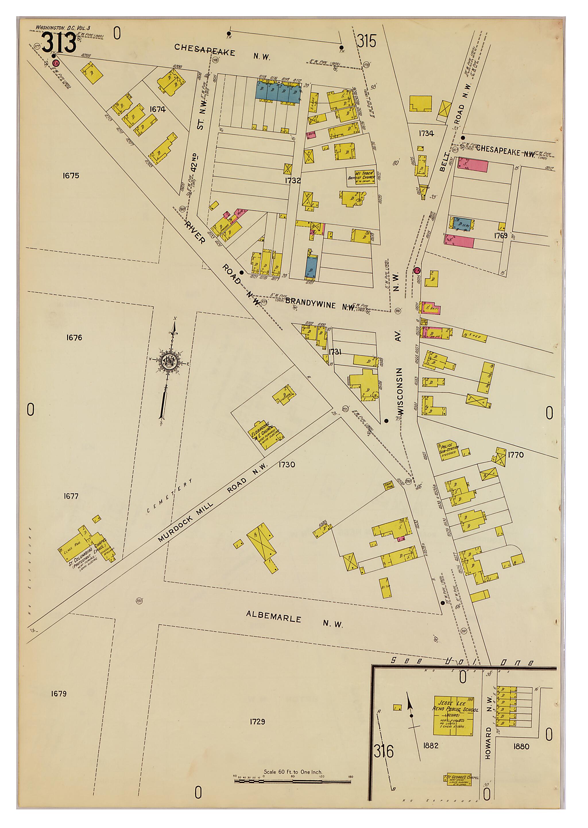 This old map of Takoma Park, Washington D.C. was created by Sanborn Map Company in 1916