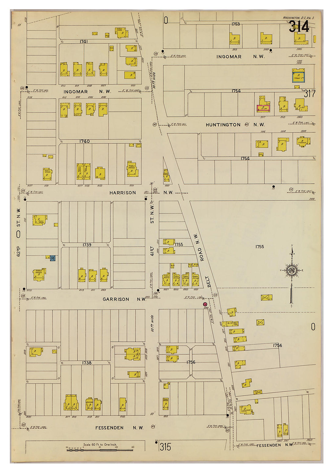 This old map of Takoma Park, Washington D.C. was created by Sanborn Map Company in 1916
