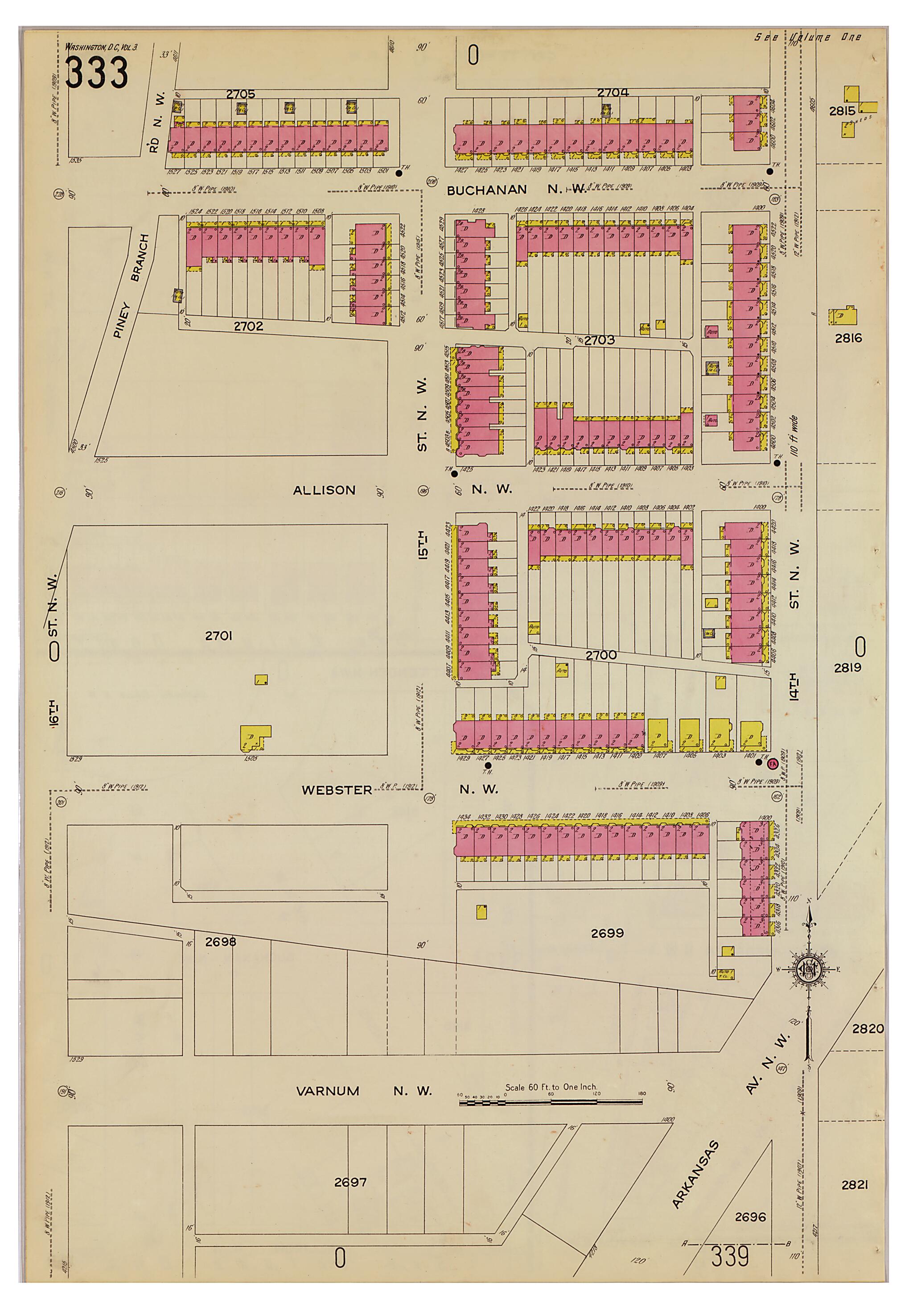 This old map of Takoma Park, Washington D.C. was created by Sanborn Map Company in 1916