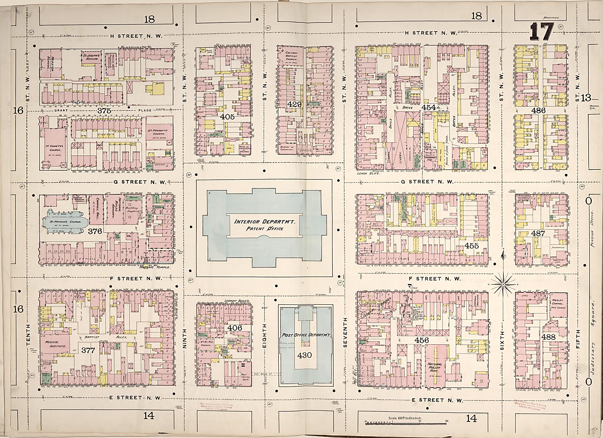 This old map of Washington D.C. was created by Sanborn Map Company in 1888
