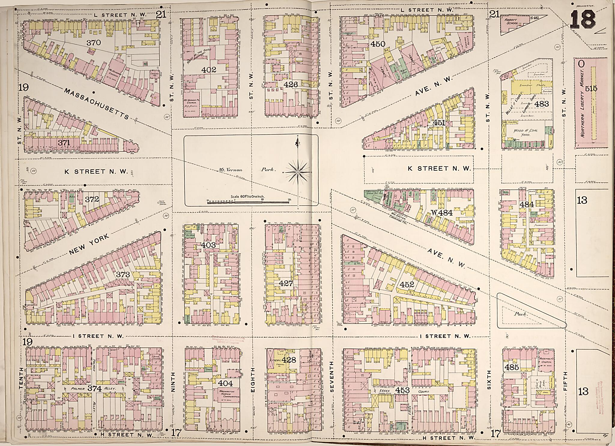 This old map of Washington D.C. was created by Sanborn Map Company in 1888
