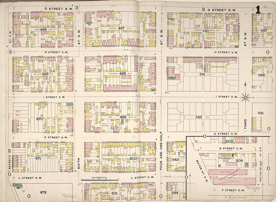 This old map of Washington D.C. was created by Sanborn Map Company in 1888