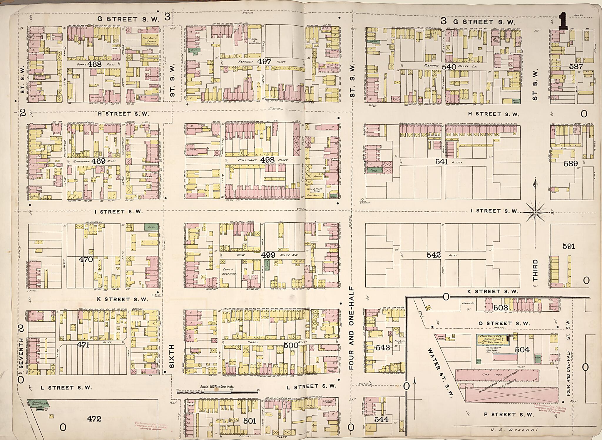 This old map of Washington D.C. was created by Sanborn Map Company in 1888