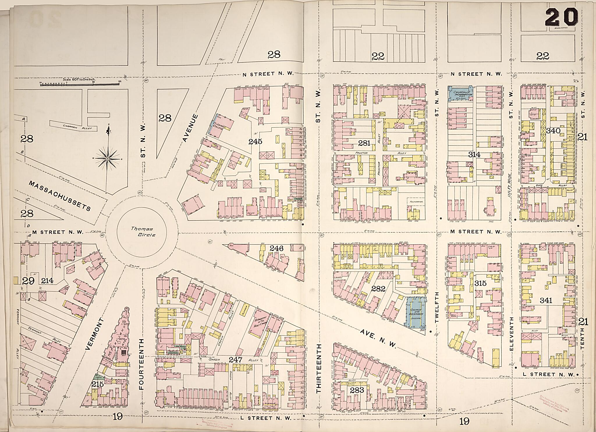This old map of Washington D.C. was created by Sanborn Map Company in 1888