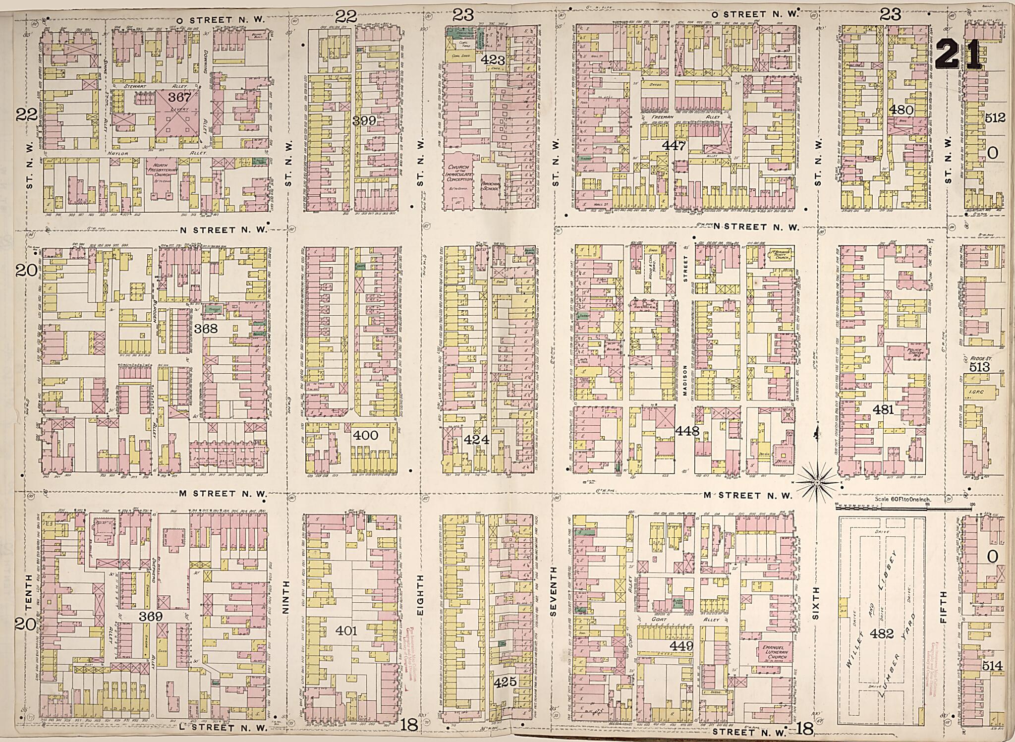 This old map of Washington D.C. was created by Sanborn Map Company in 1888