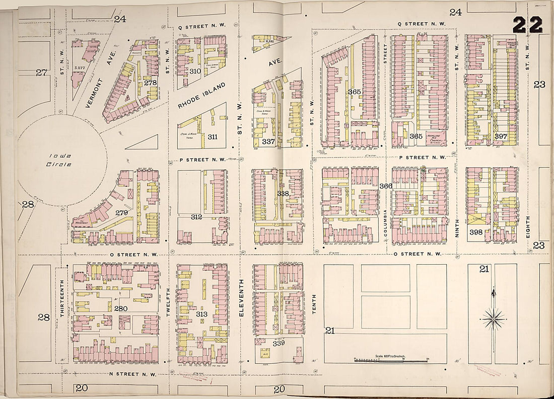 This old map of Washington D.C. was created by Sanborn Map Company in 1888