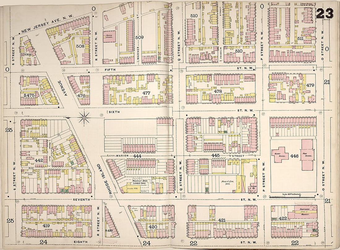 This old map of Washington D.C. was created by Sanborn Map Company in 1888