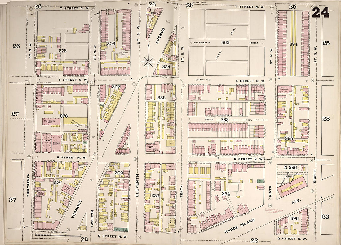 This old map of Washington D.C. was created by Sanborn Map Company in 1888
