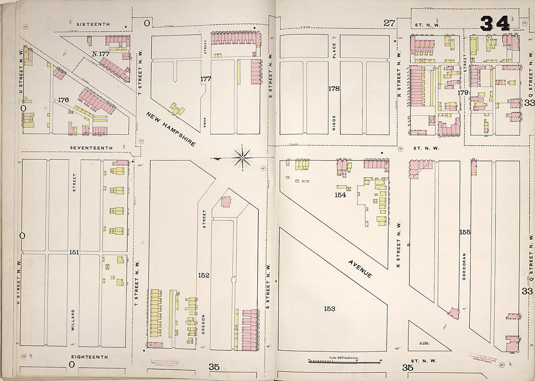 This old map of Washington D.C. was created by Sanborn Map Company in 1888
