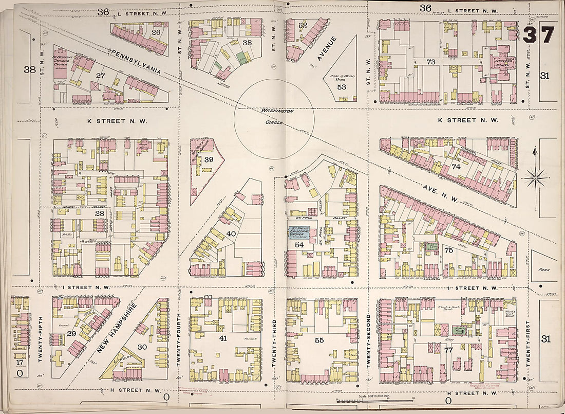 This old map of Washington D.C. was created by Sanborn Map Company in 1888