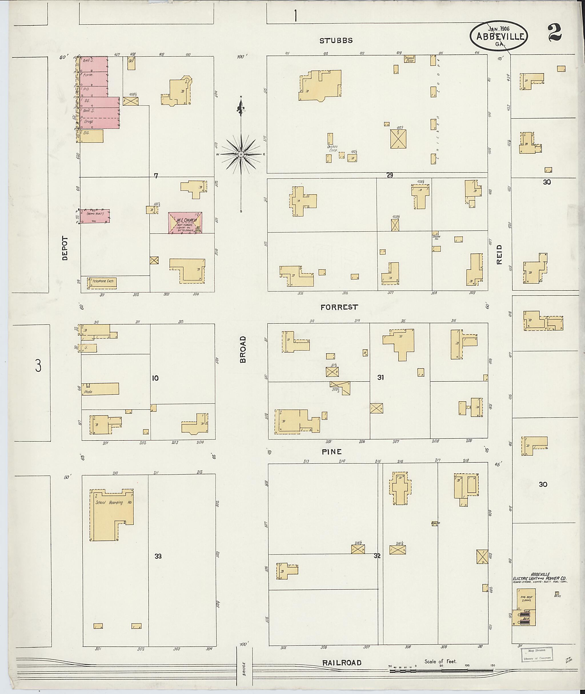 This old map of Abbeville, Wilcox County, Georgia was created by Sanborn Map Company in 1906