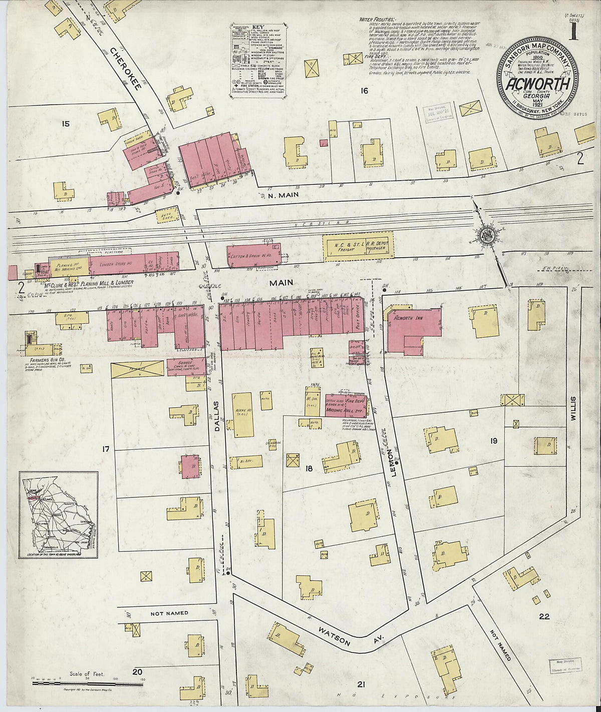 Acworth, Cobb County, Georgia 1921 (Sheet 1 of 2) by Relic Map Company