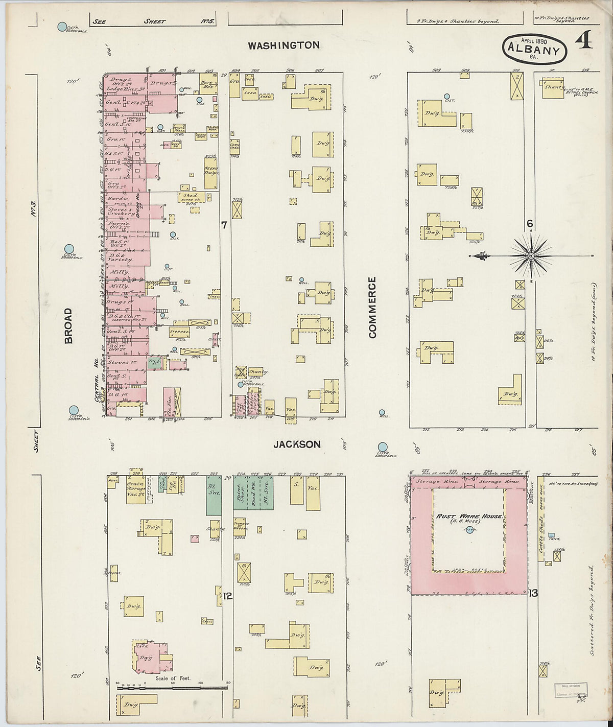 Albany, Dougherty County, Georgia 1890 (Sheet 4 of 7) by Relic Map Company