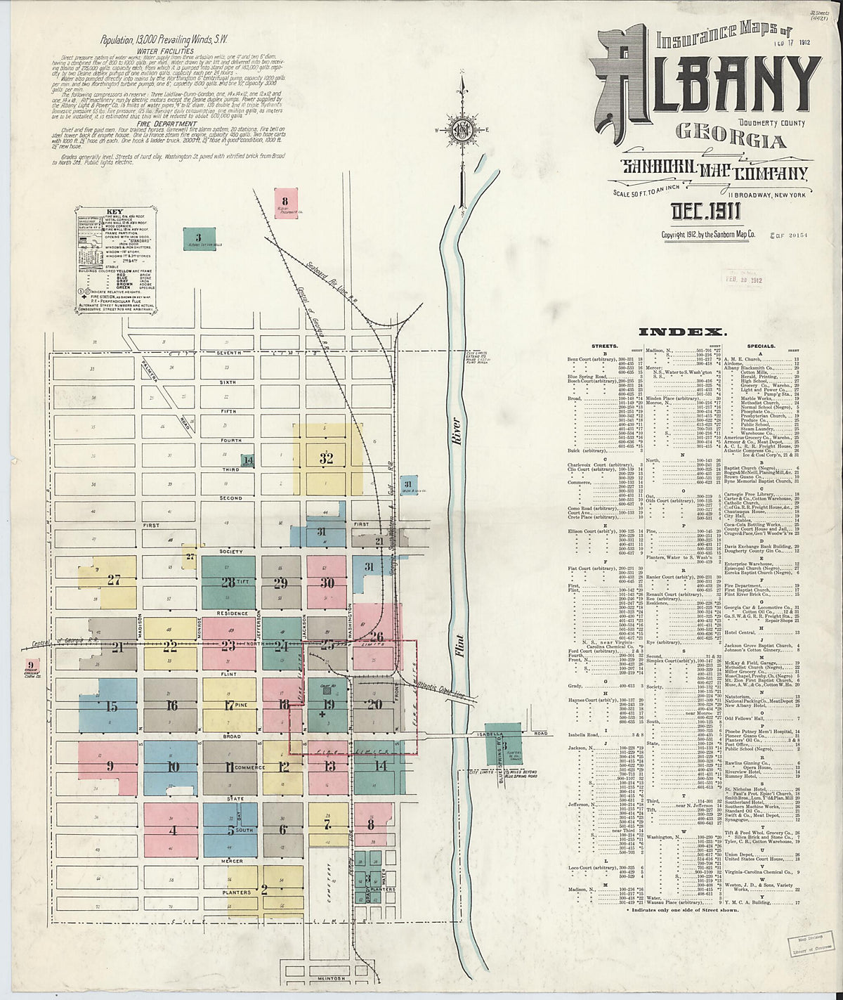 Albany, Dougherty County, Georgia 1911 (Sheet 1 of 32) by Relic Map Company