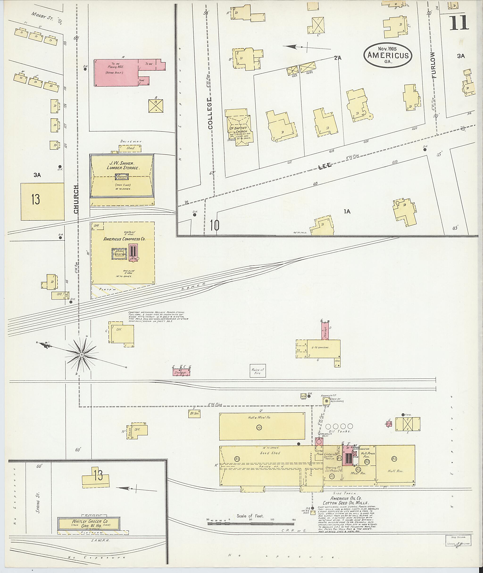 This old map of Americus, Sumter County, Georgia was created by Sanborn Map Company in 1905