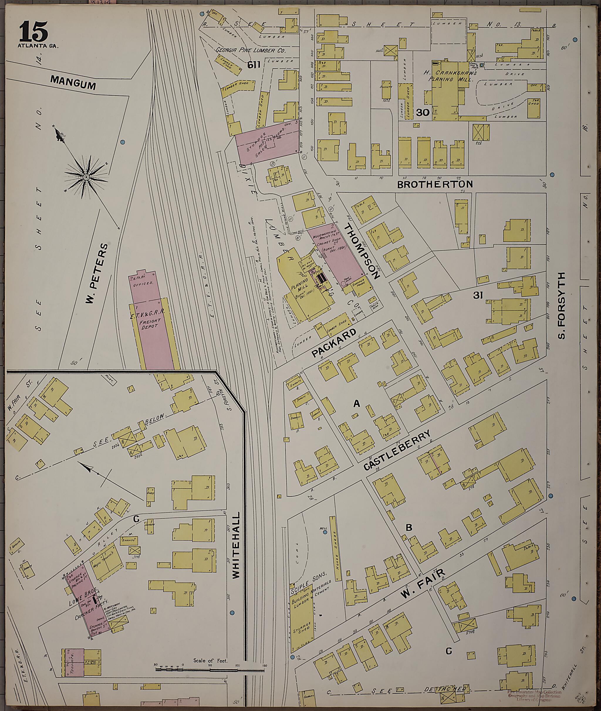 This old map of Atlanta, Fulton County, Georgia was created by Sanborn Map Company in 1892