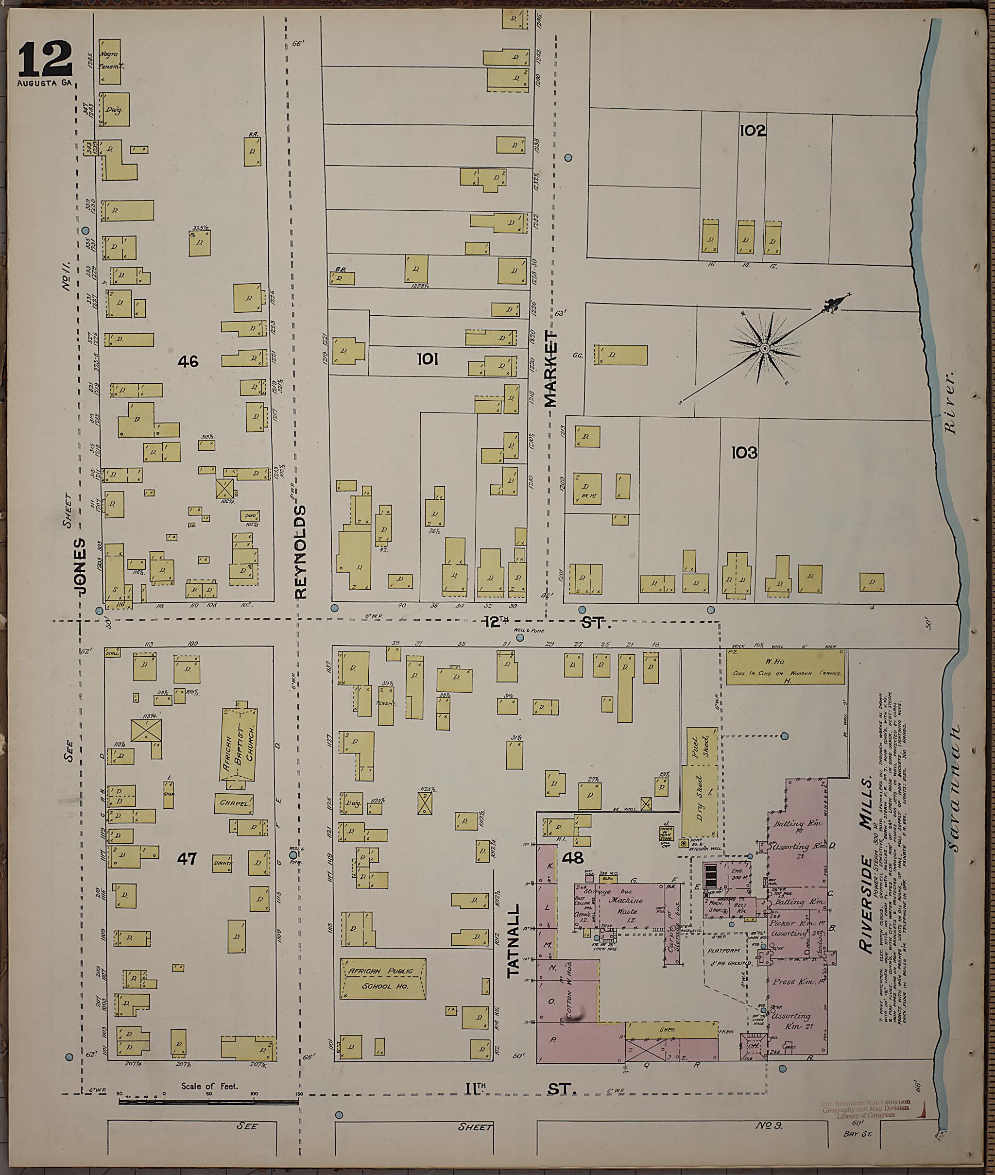This old map of Augusta, Richmond County, Georgia was created by Sanborn Map Company in 1890