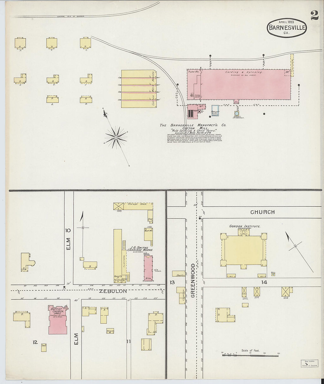 This old map of Barnesville, Lamar County, Georgia was created by Sanborn Map Company in 1893