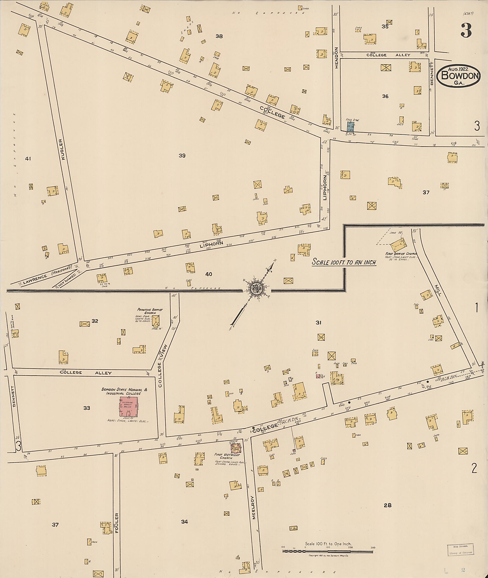 This old map of Bowdon, Carroll County, Georgia was created by Sanborn Map Company in 1922