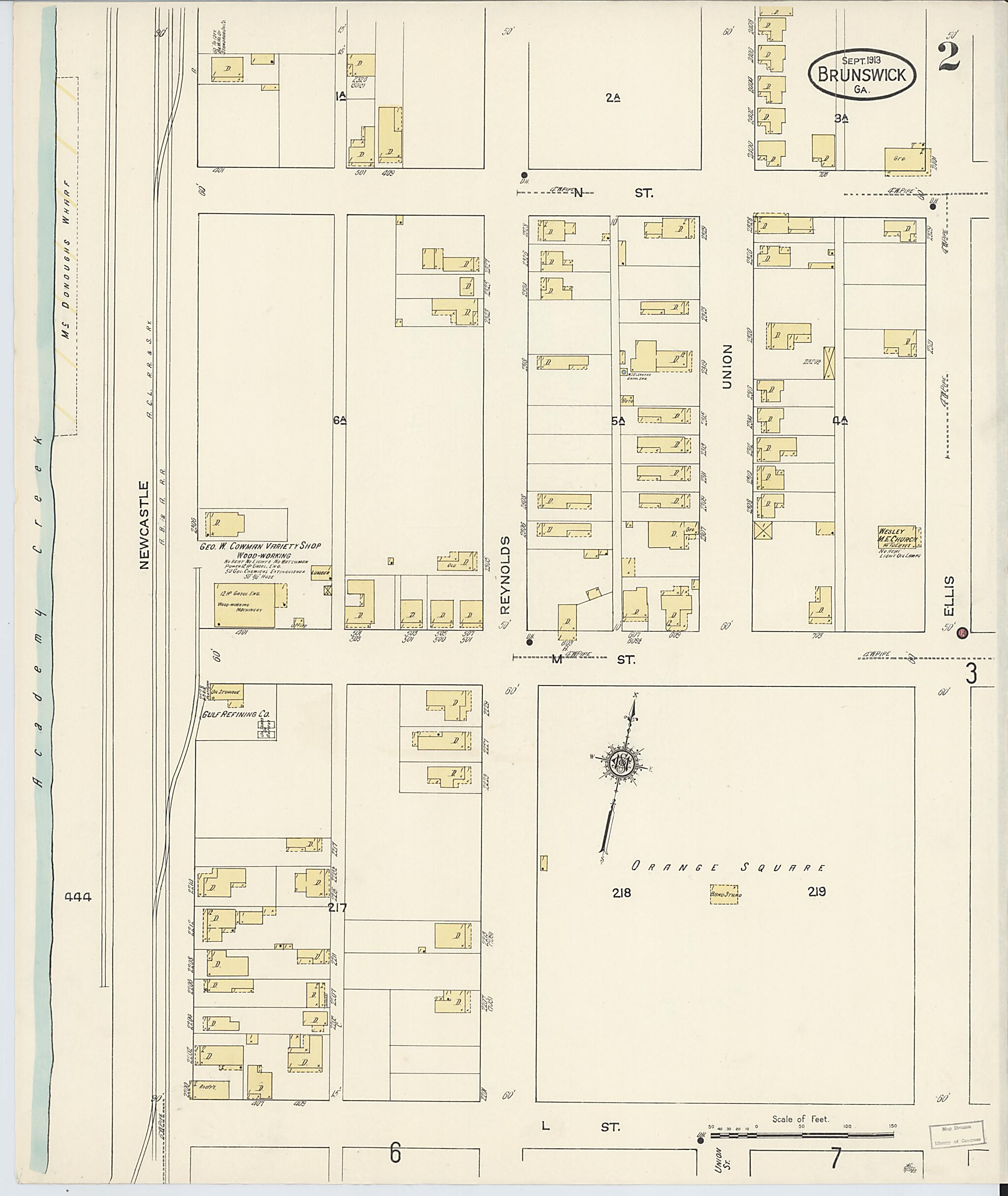 This old map of Brunswick, Glynn County, Georgia was created by Sanborn Map Company in 1913