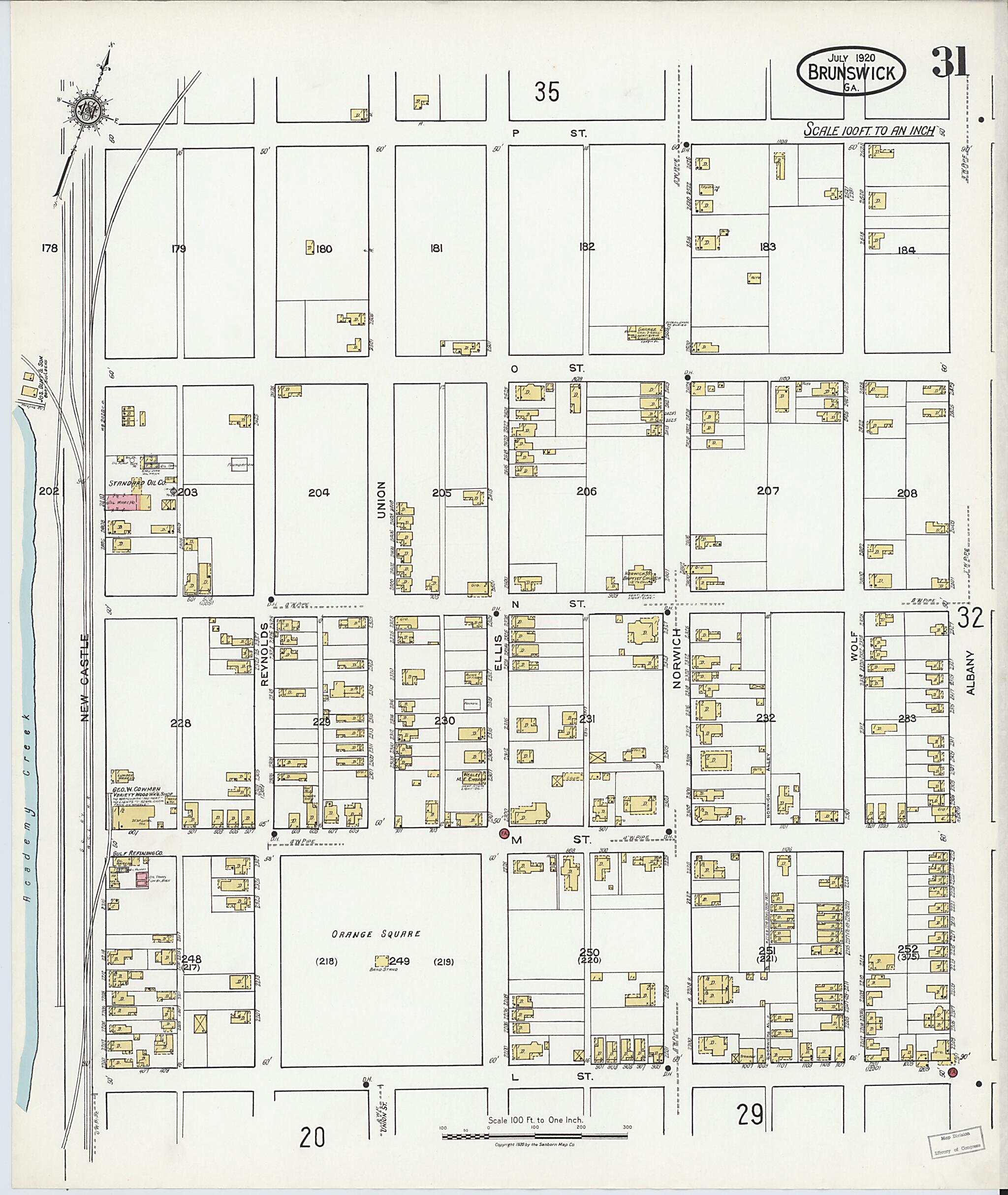 This old map of Brunswick, Glynn County, Georgia was created by Sanborn Map Company in 1920