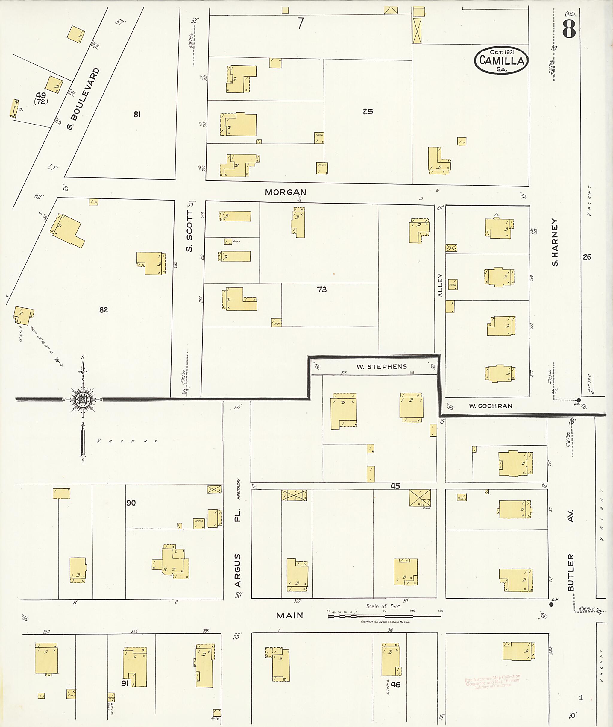 This old map of Camilla, Mitchell County, Georgia was created by Sanborn Map Company in 1921