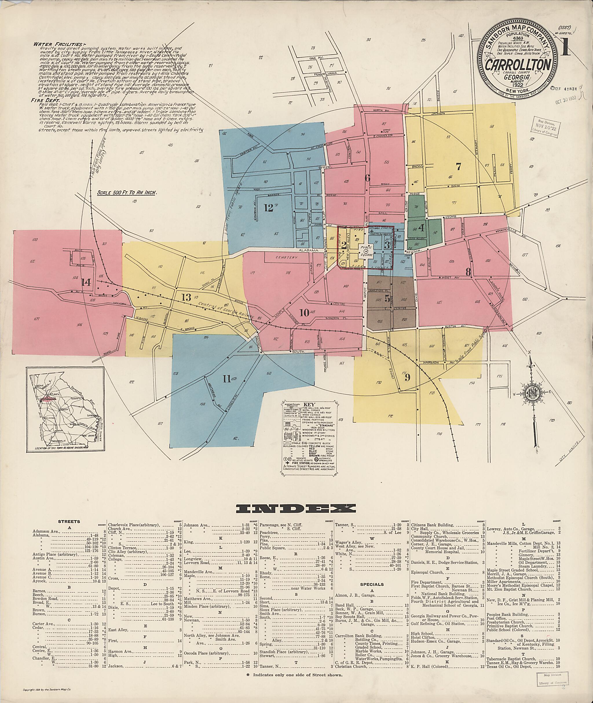 Carrollton, Carroll County, Georgia 1922 (Sheet 1 of 14) by Relic Map Company
