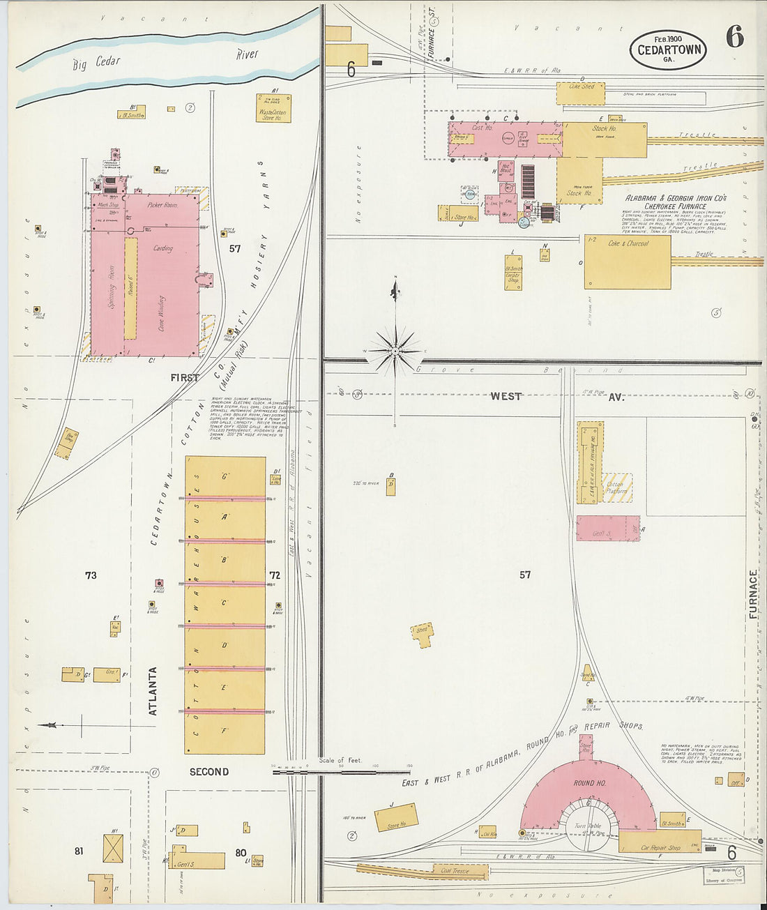 This old map of Cedartown, Polk County, Georgia was created by Sanborn Map Company in 1900
