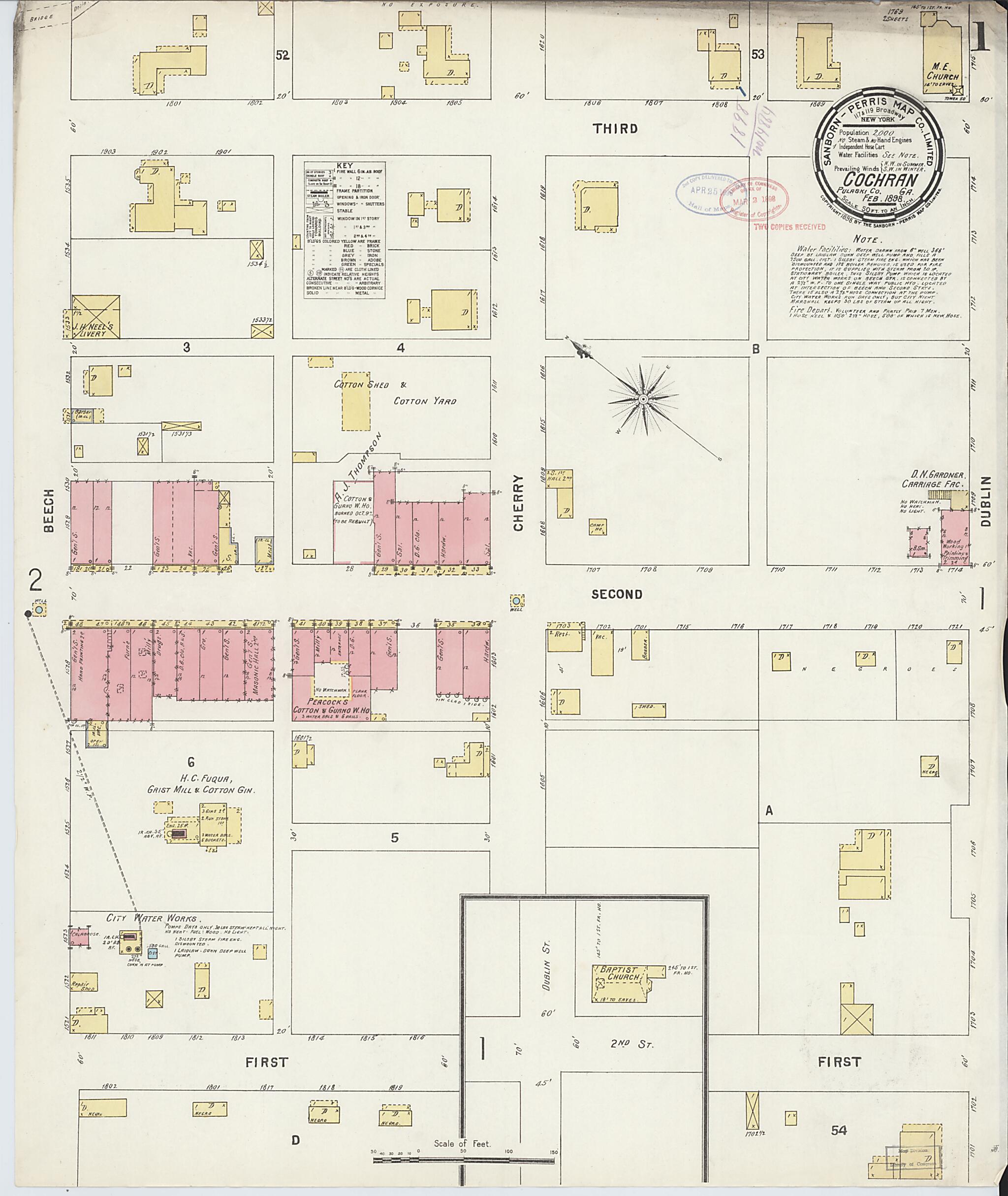This old map of Cochran, Bleckley County, Georgia was created by Sanborn Map Company in 1898