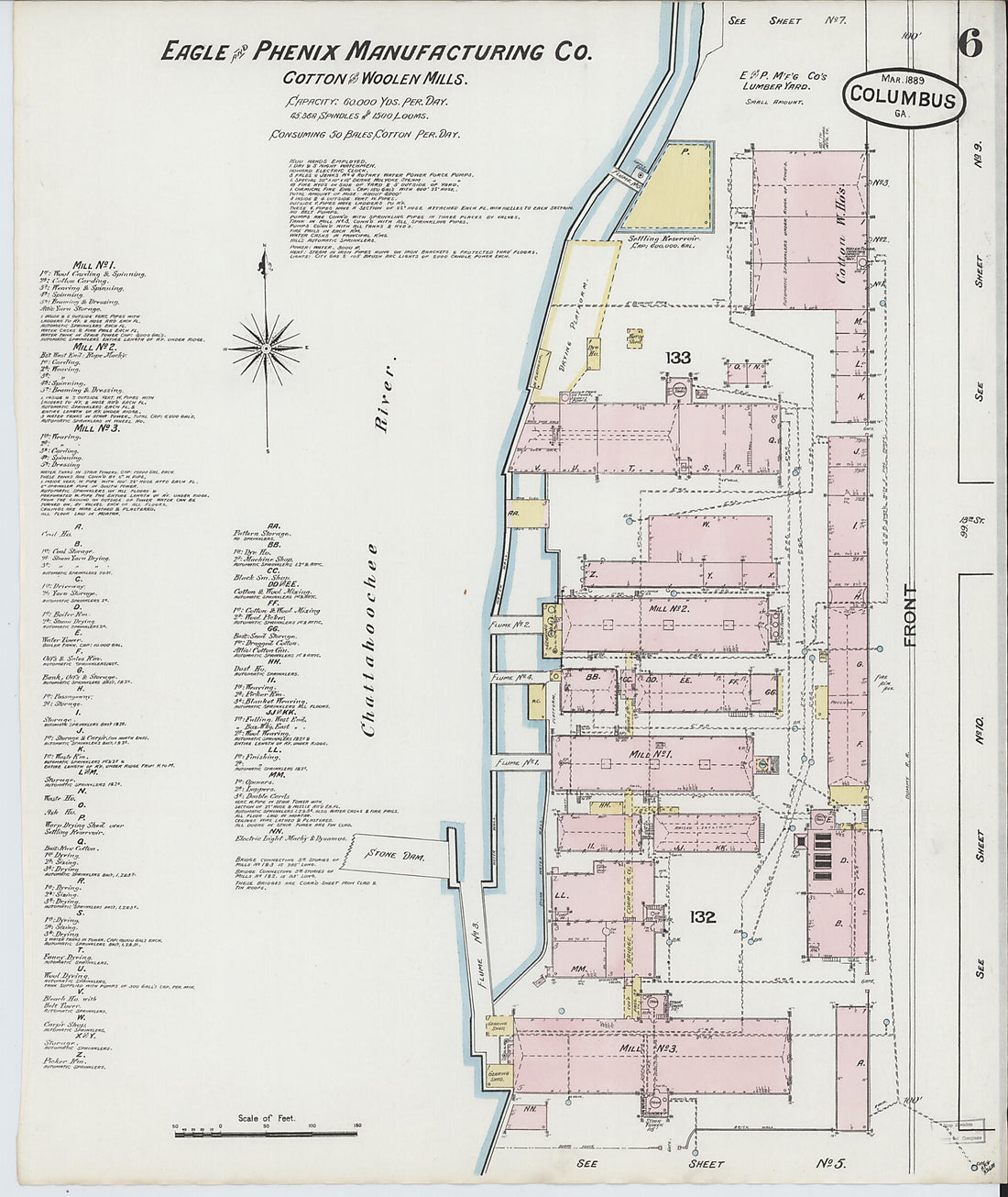 This old map of Columbus, Muscogee County, Georgia was created by Sanborn Map Company in 1889