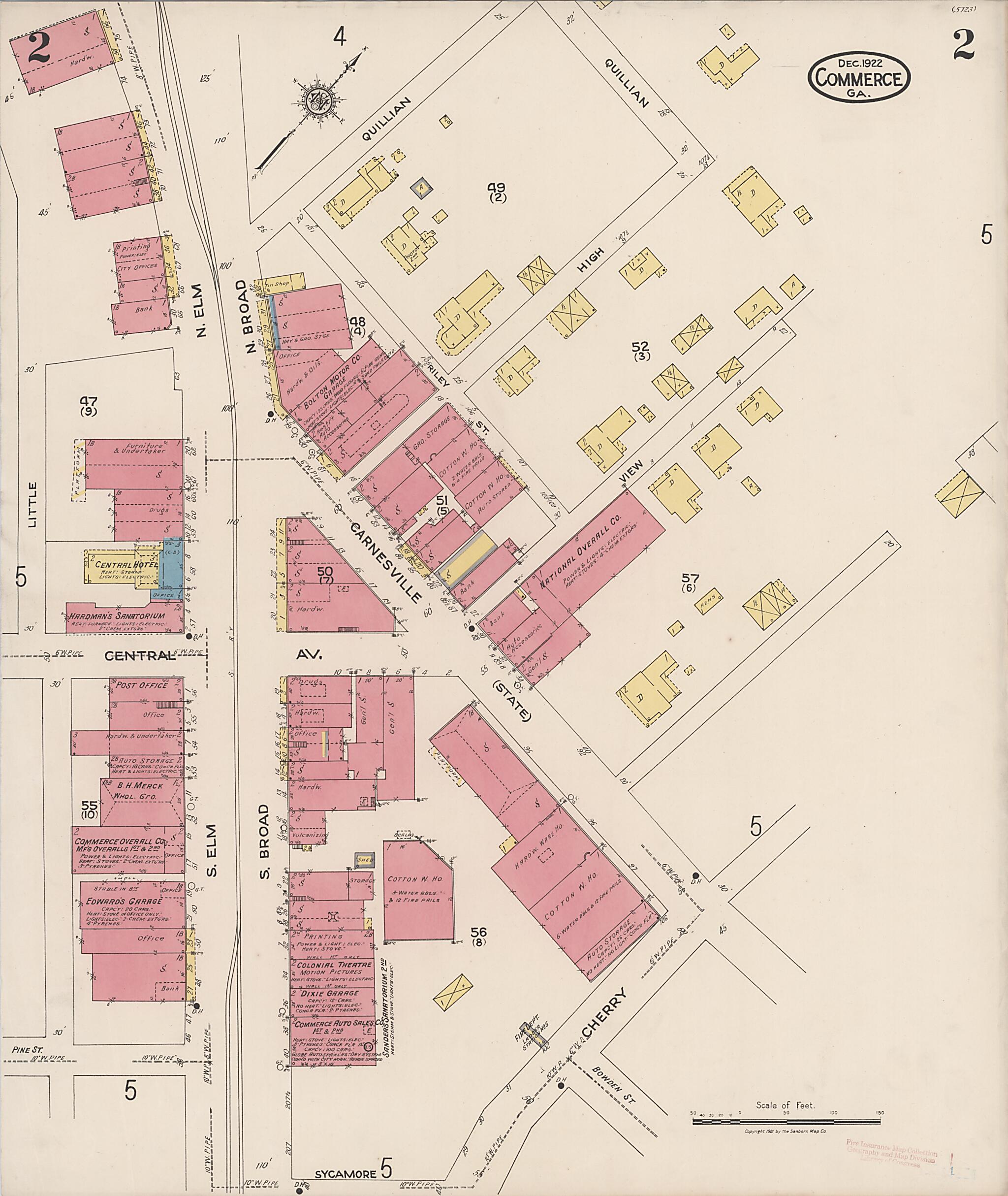 This old map of Commerce, Jackson County, Georgia was created by Sanborn Map Company in 1922