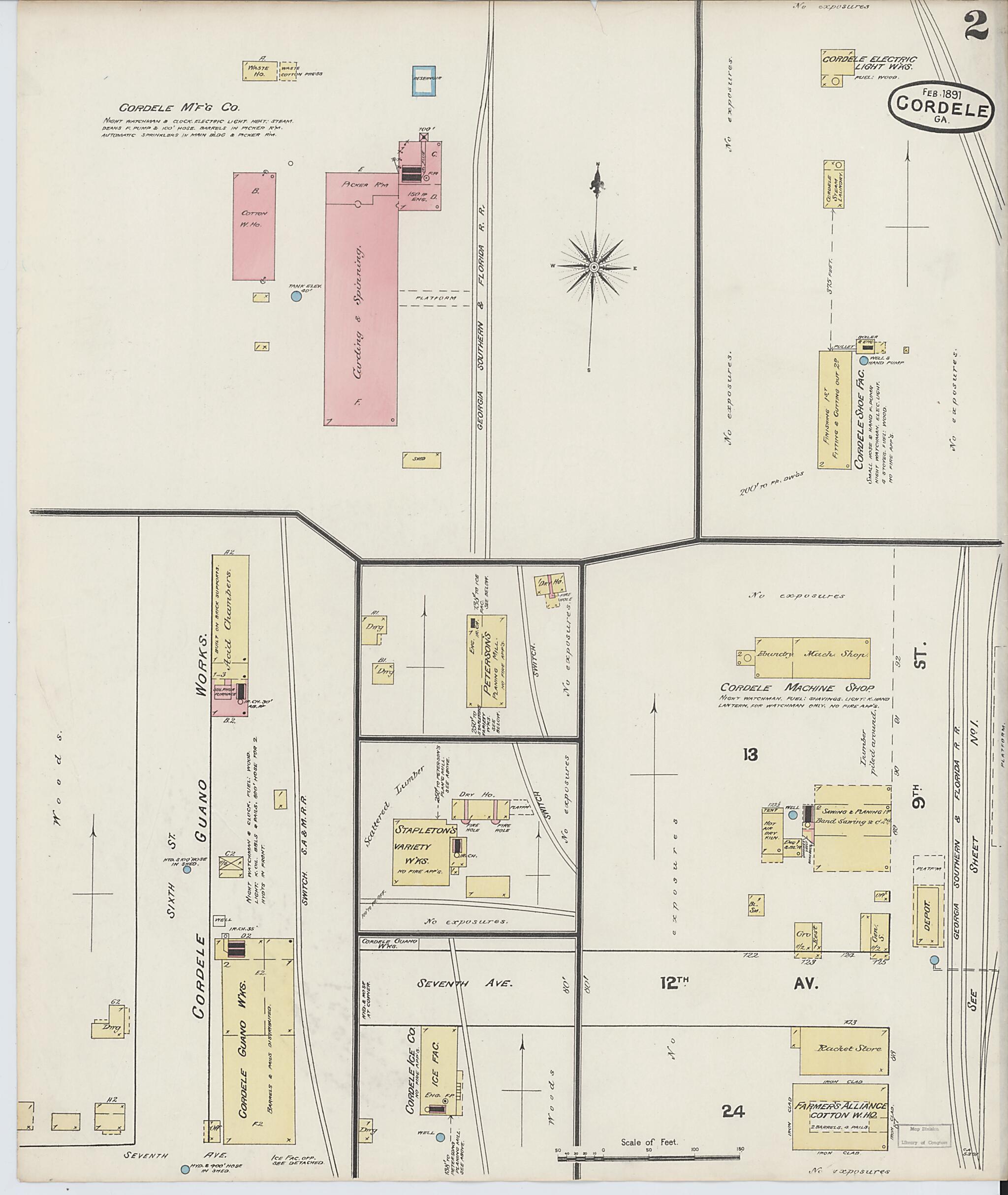 This old map of Cordele, Crisp County, Georgia was created by Sanborn Map Company in 1891