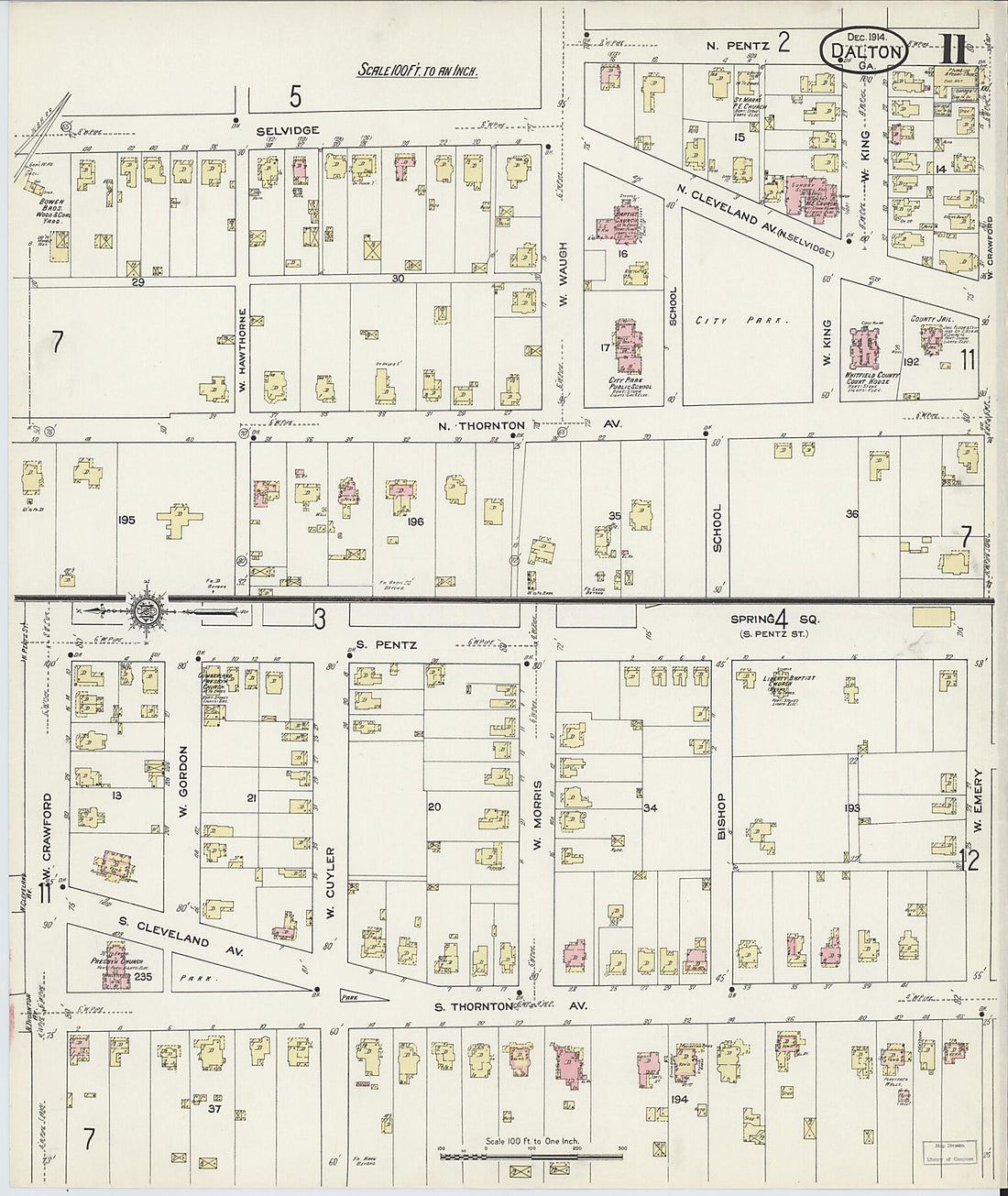 This old map of Dalton, Whitfield County, Georgia was created by Sanborn Map Company in 1914