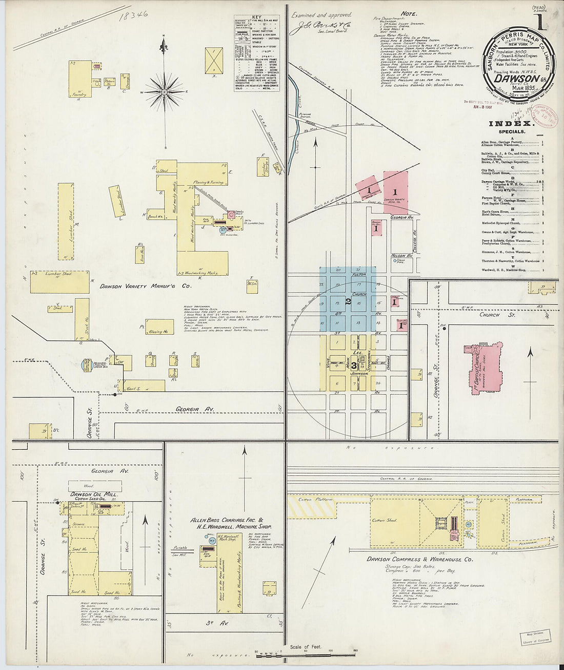 This old map of Dawson, Terrell County, Georgia was created by Sanborn Map Company in 1895
