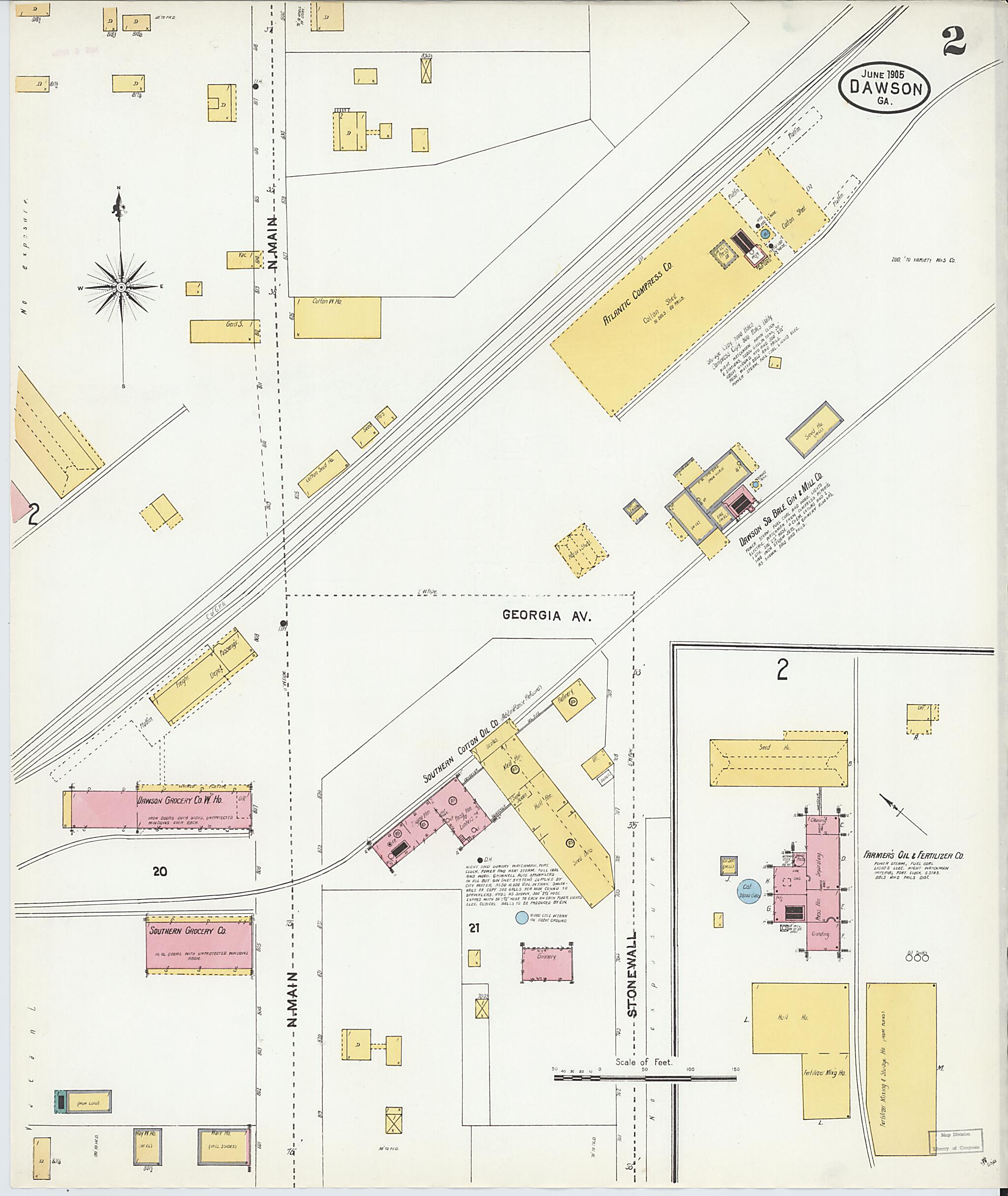 This old map of Dawson, Terrell County, Georgia was created by Sanborn Map Company in 1905