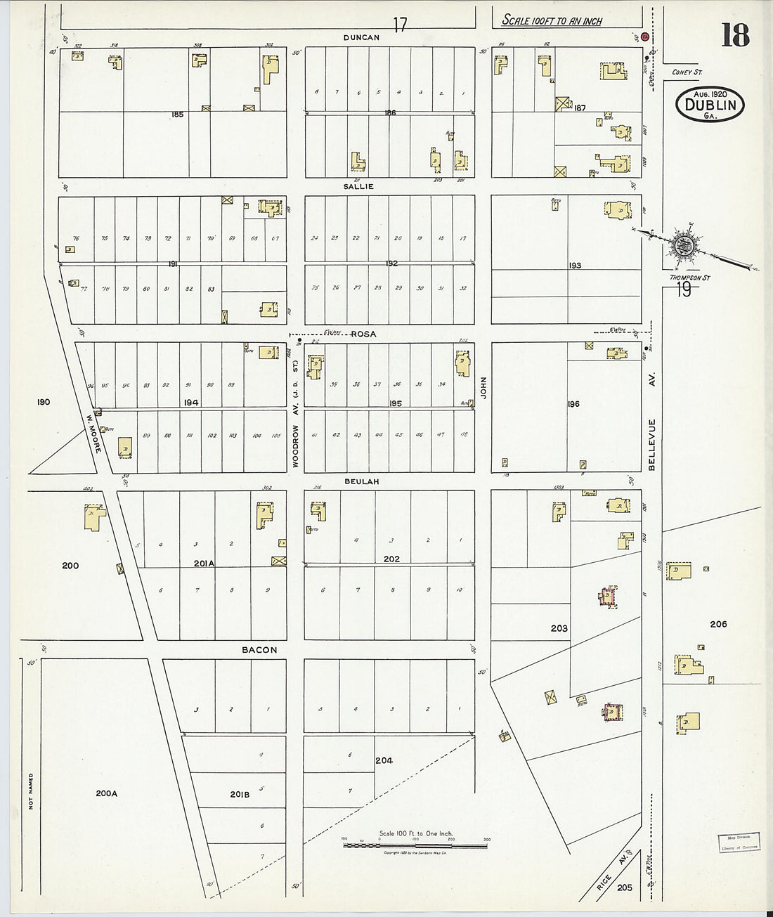 This old map of Dublin, Laurens County, Georgia was created by Sanborn Map Company in 1920