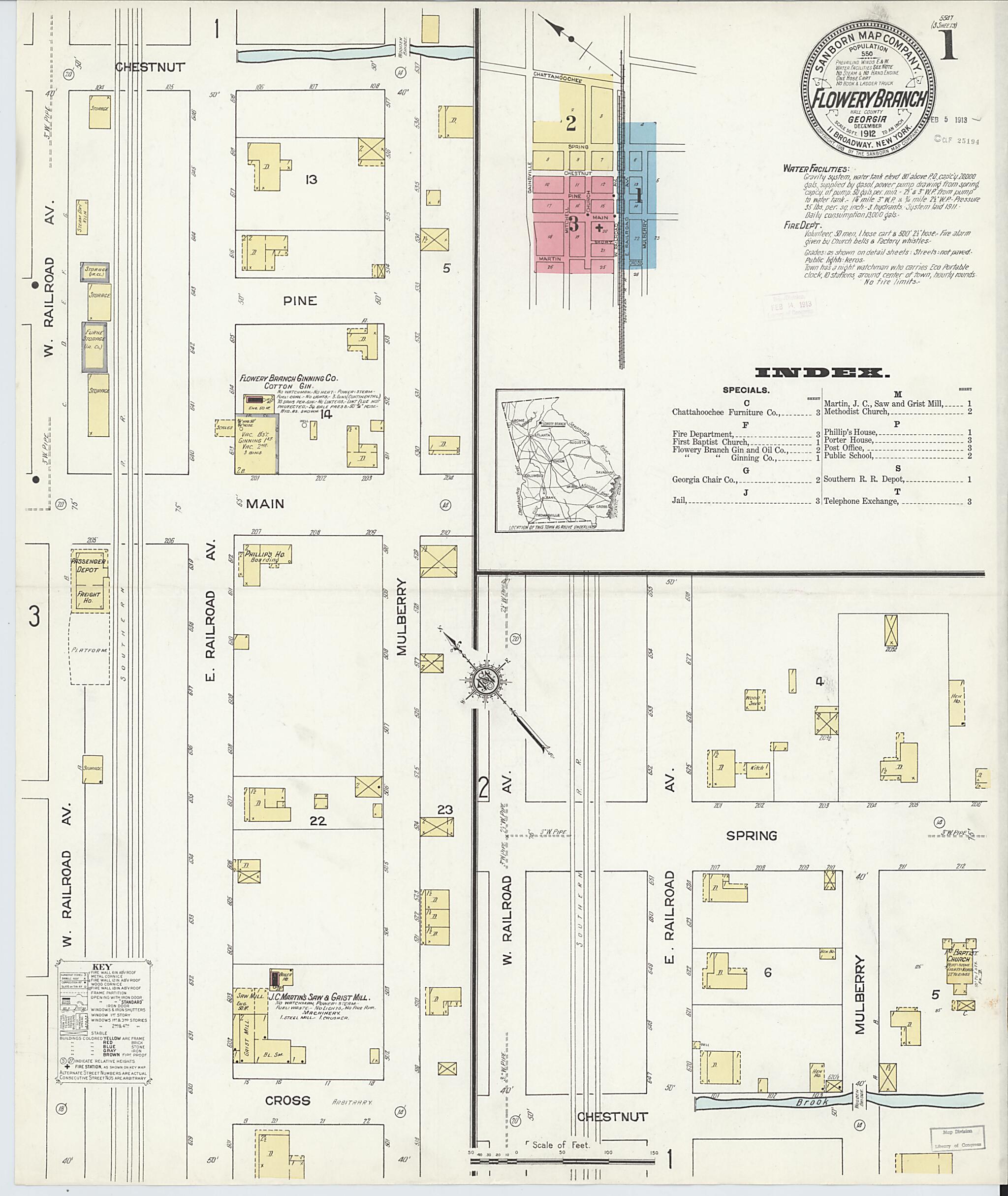 Flowery Branch, Hall County, Georgia 1912 (Sheet 1 of 3) by Relic Map Company