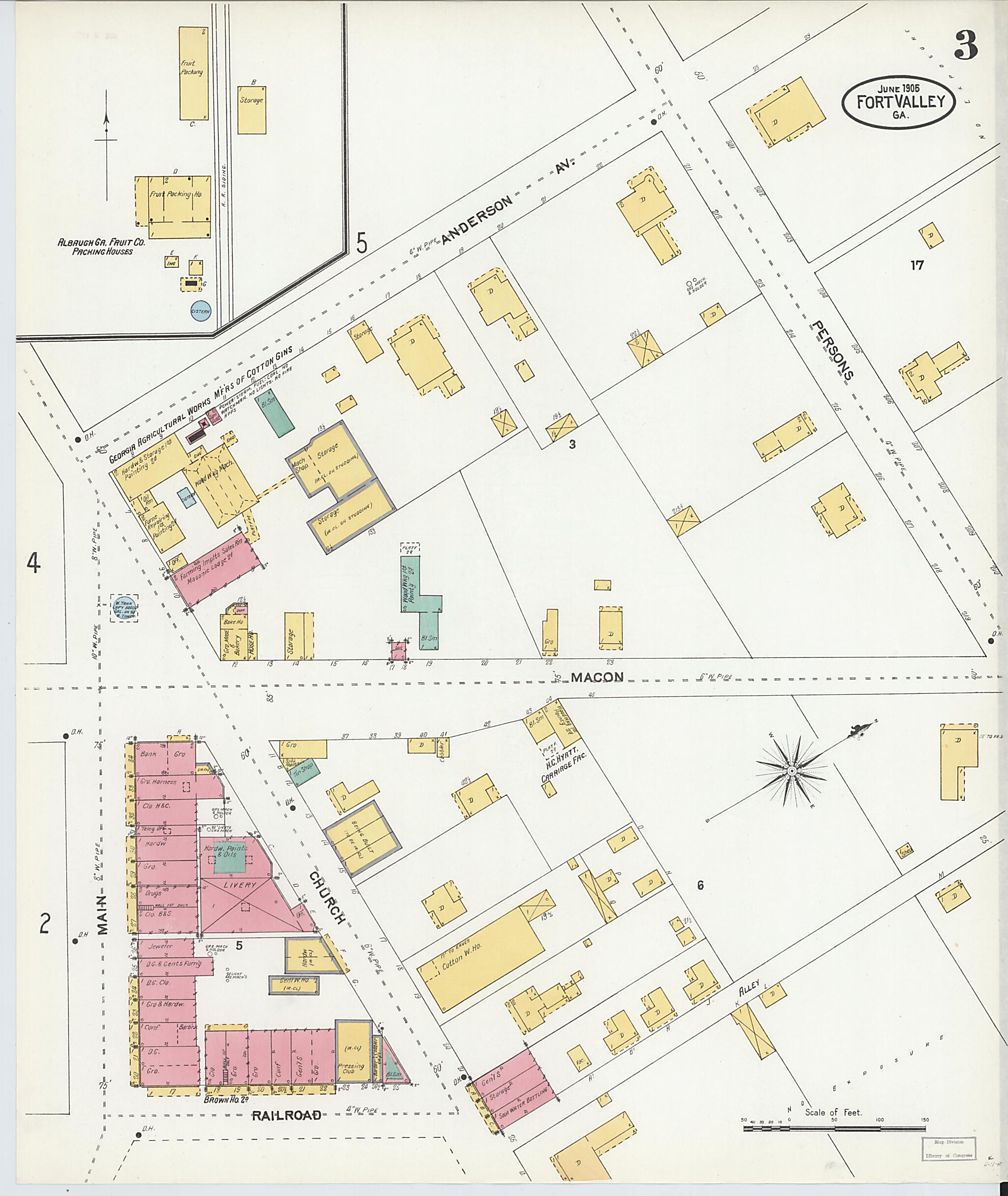 This old map of Fort Valley, Peach County, Georgia was created by Sanborn Map Company in 1905