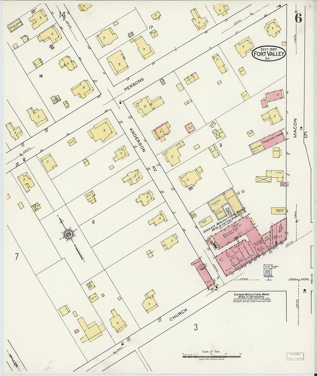 This old map of Fort Valley, Peach County, Georgia was created by Sanborn Map Company in 1920