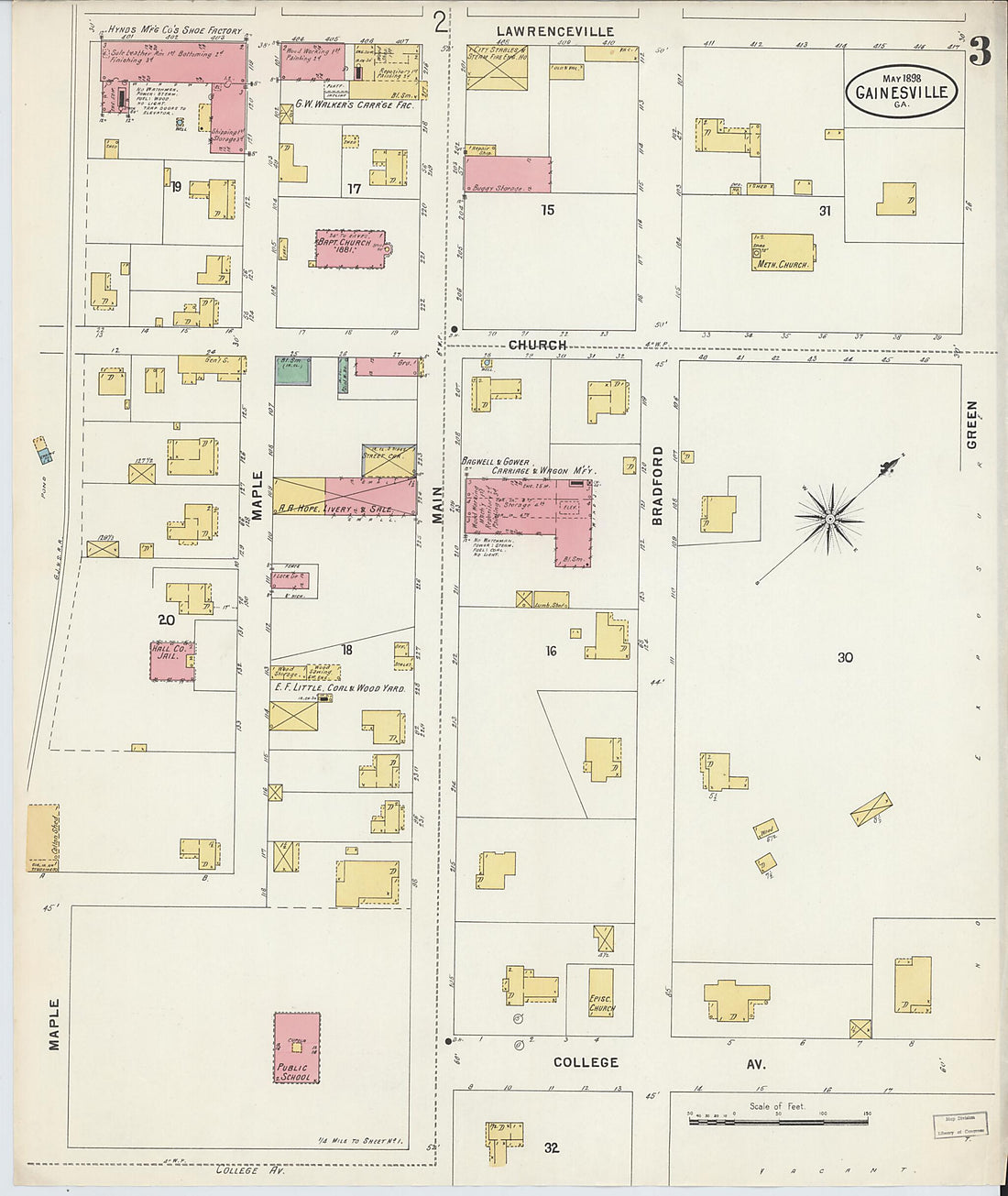 This old map of Gainesville, Hall County, Georgia was created by Sanborn Map Company in 1898