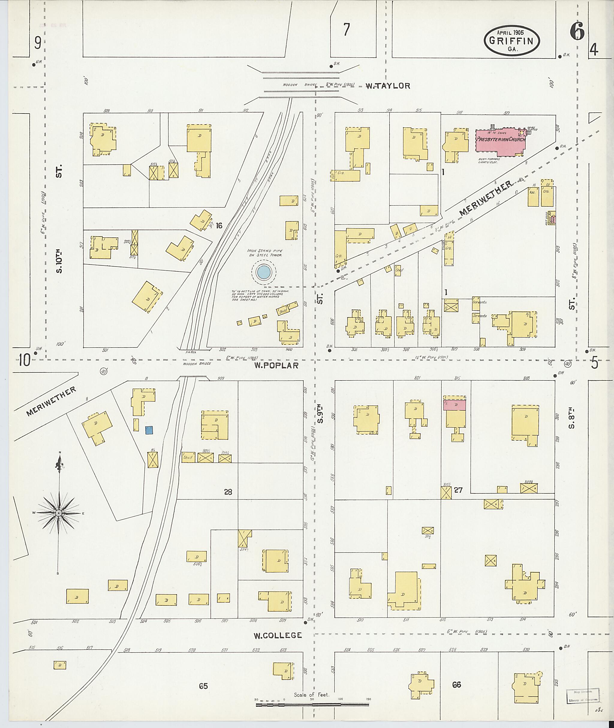 This old map of Griffin, Spalding County, Georgia was created by Sanborn Map Company in 1905