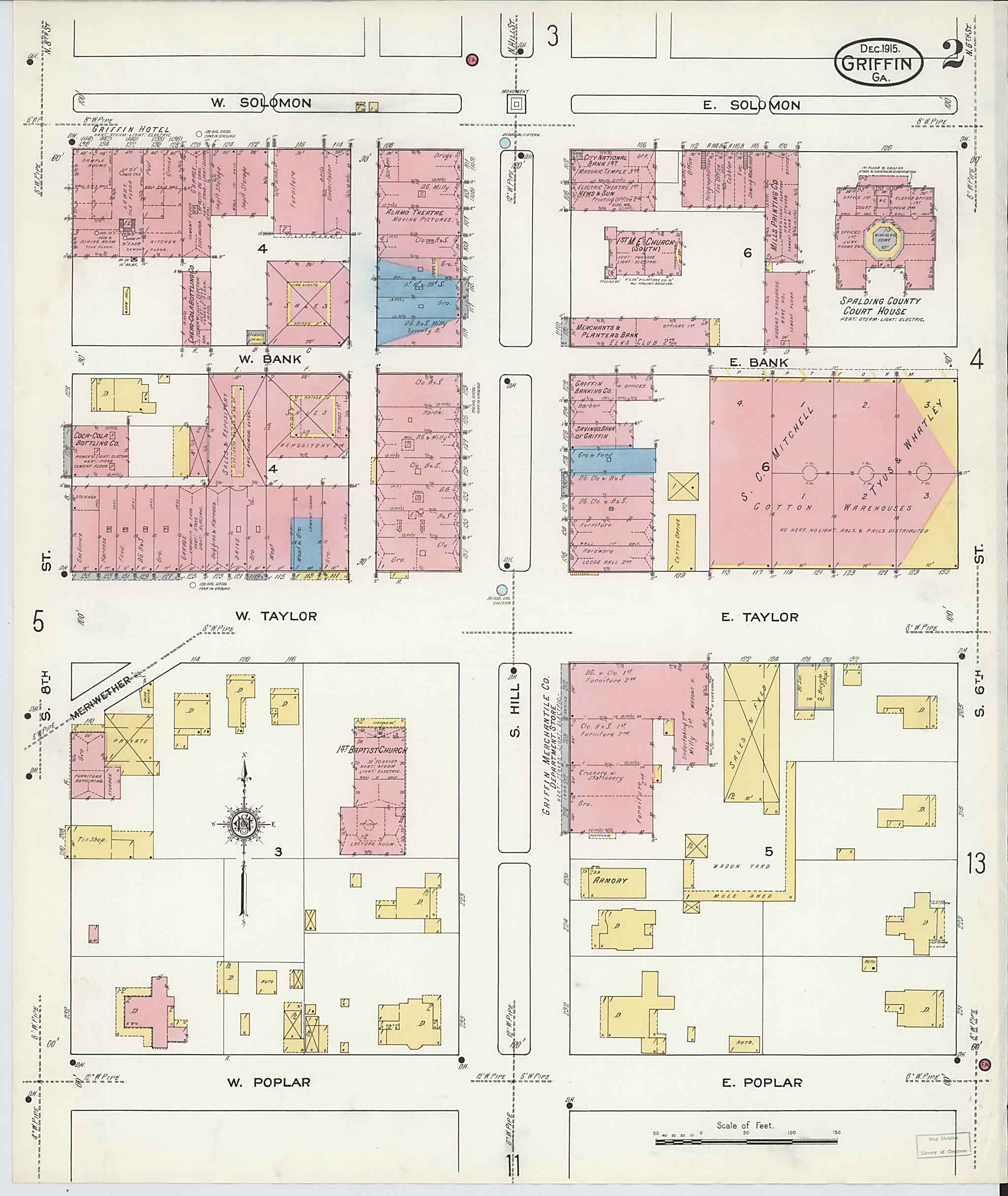 This old map of Griffin, Spalding County, Georgia was created by Sanborn Map Company in 1915