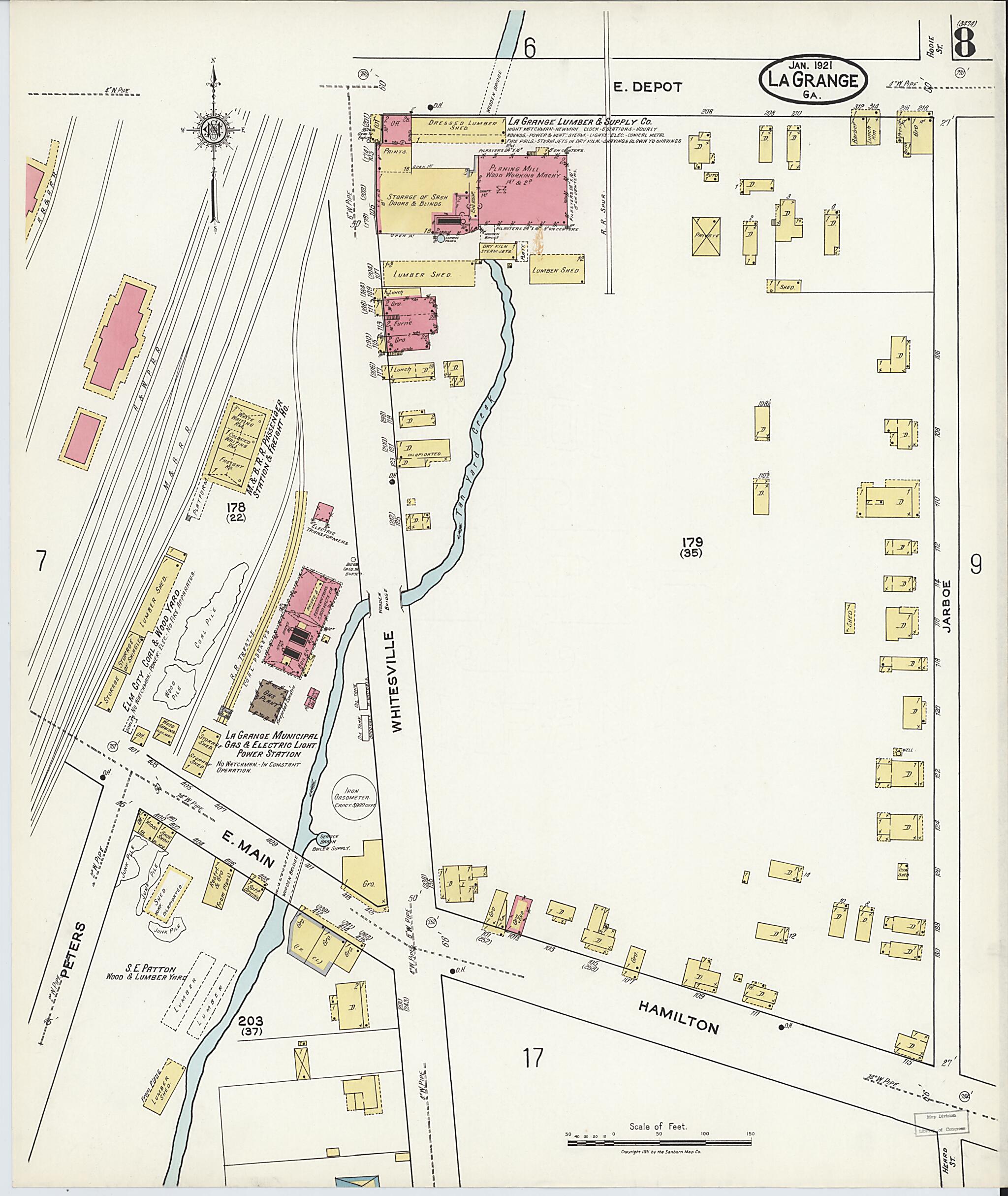 This old map of La Grange, Troup County, Georgia was created by Sanborn Map Company in 1921