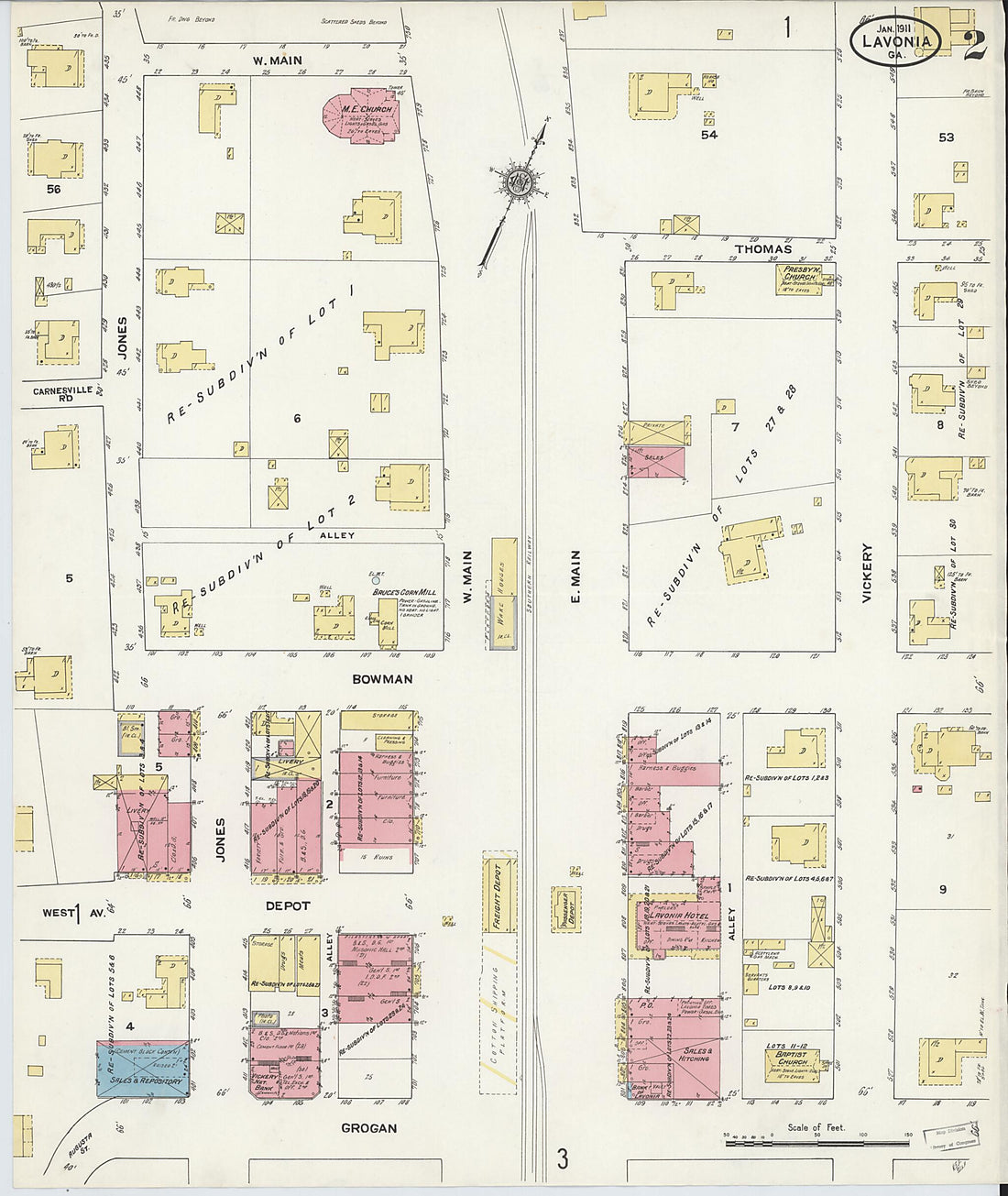 This old map of Lavonia, Franklin County, Georgia was created by Sanborn Map Company in 1911