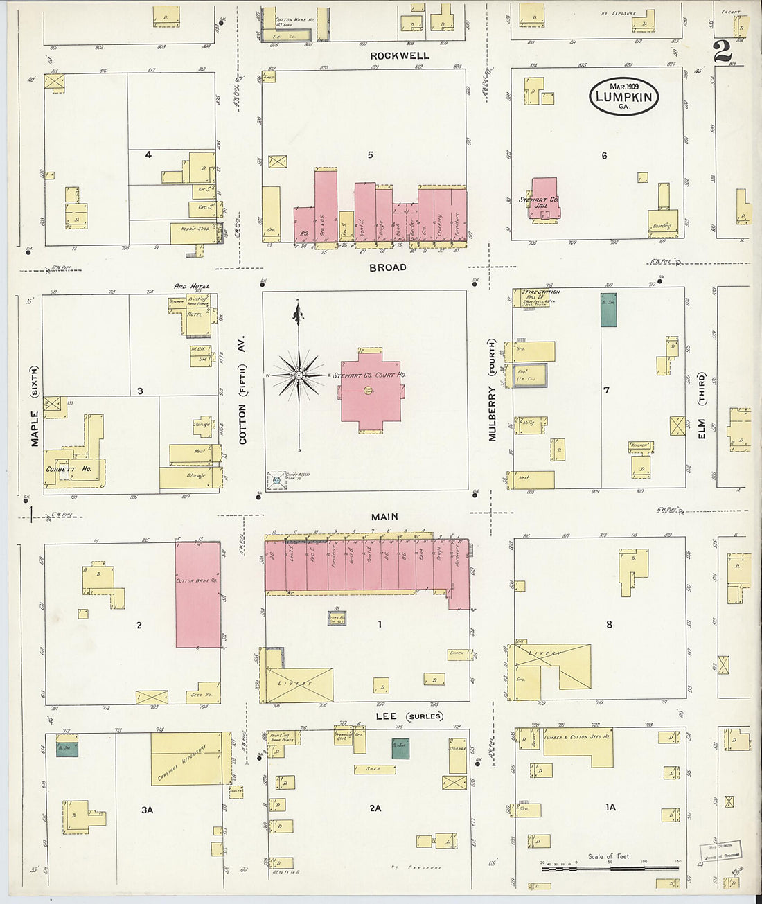 This old map of Lumpkin, Stewart County, Georgia was created by Sanborn Map Company in 1909