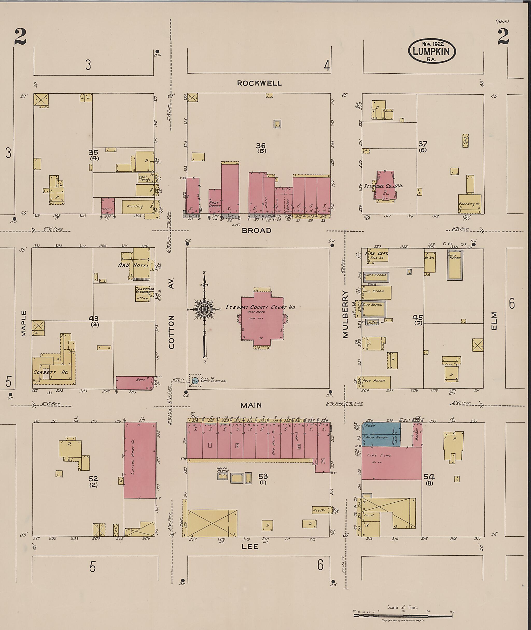 This old map of Lumpkin, Stewart County, Georgia was created by Sanborn Map Company in 1922