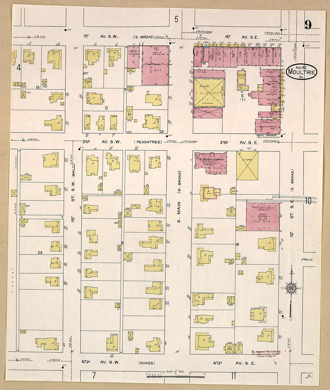 This old map of Moultrie, Colquitt County, Georgia was created by Sanborn Map Company in 1912