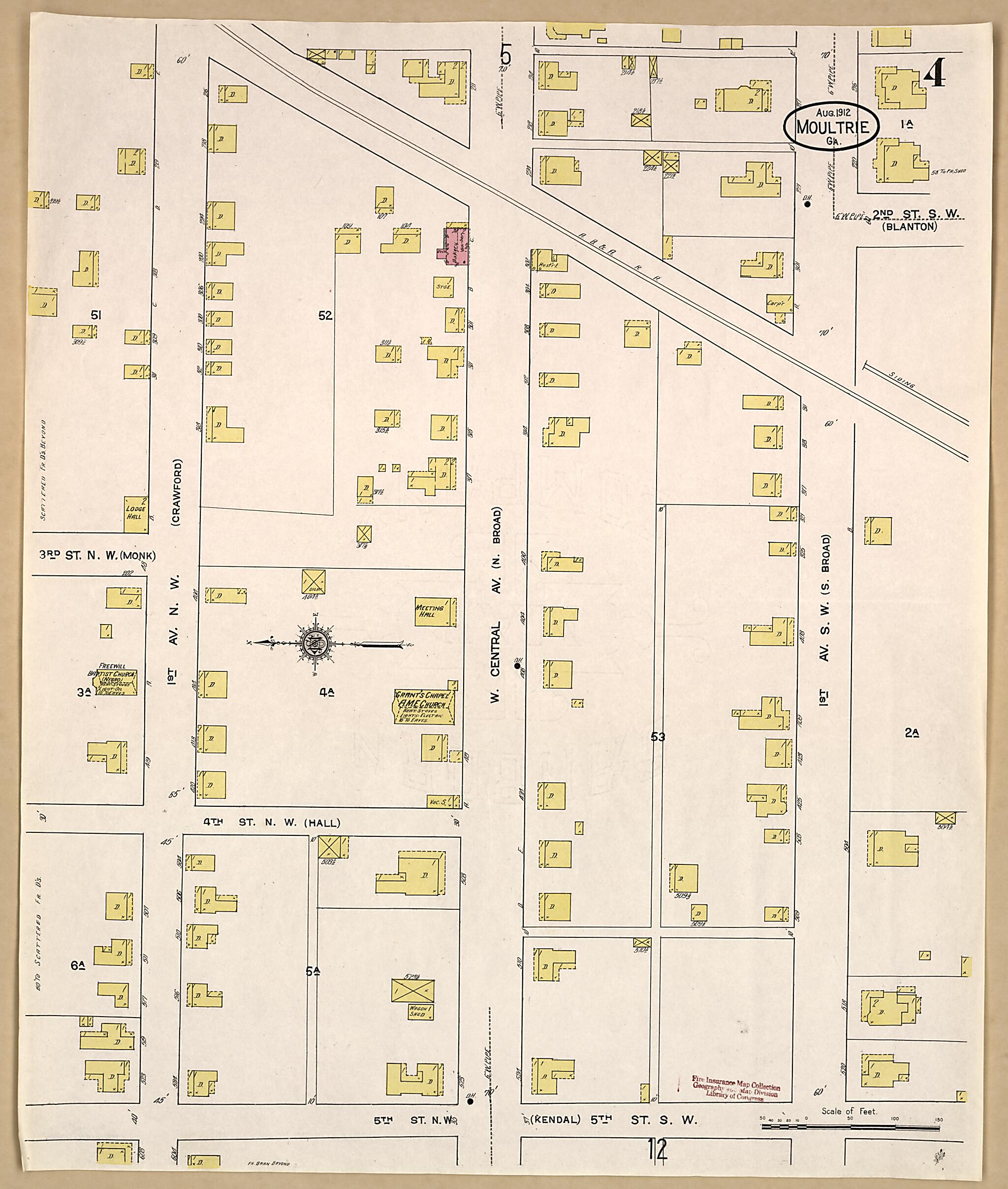 This old map of Moultrie, Colquitt County, Georgia was created by Sanborn Map Company in 1912