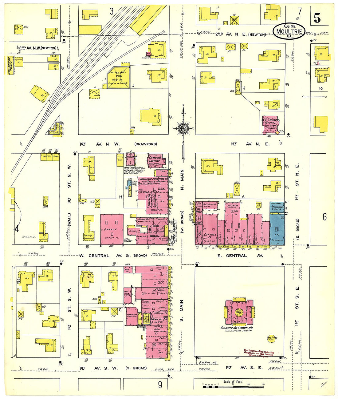 This old map of Moultrie, Colquitt County, Georgia was created by Sanborn Map Company in 1912